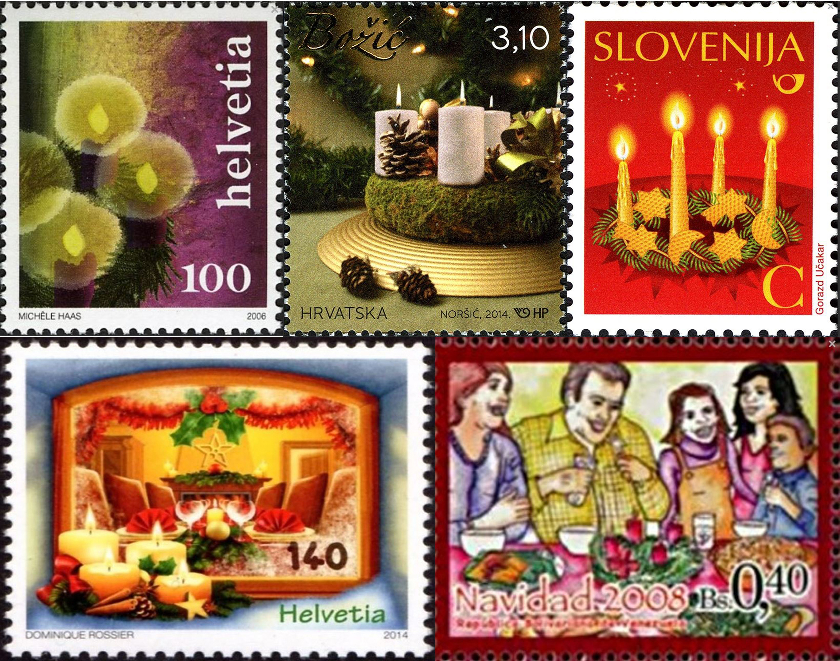 Adventskränze auf Briefmarken